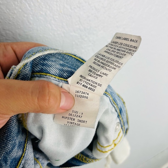 Tommy Hilfiger Vintage Y2K 2000s Bleach Cutoff high Waist Denim Studded Shorts - Picture 9 of 11